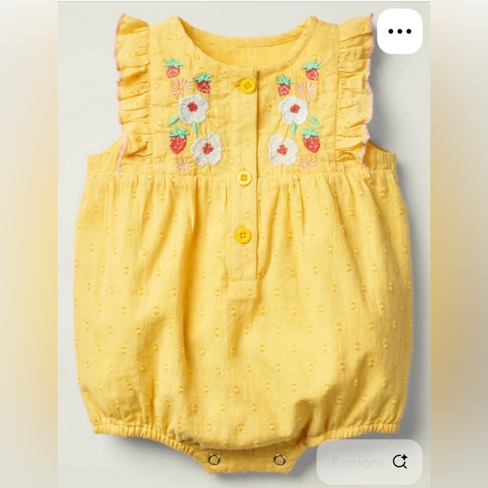 Boden Baby NWT 12-18 month Yellow Embroidered Ruffle Romper adorable